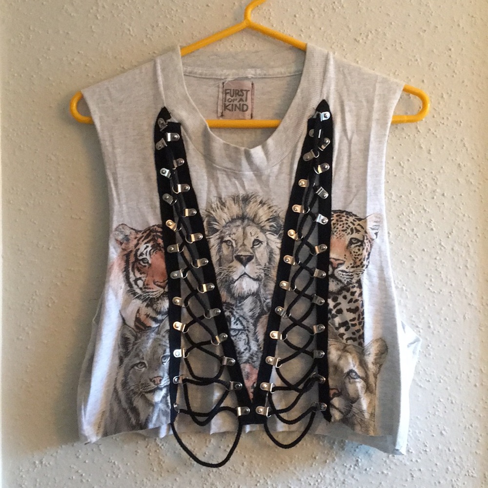 Lace up Custom JUNGLE CAT crop top